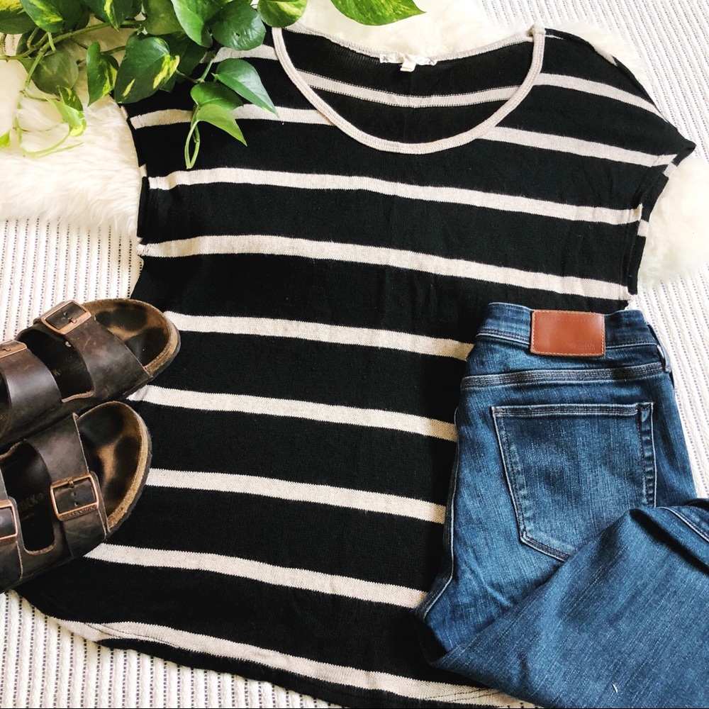 Soft Joie Black & Cream Striped Sweater Top